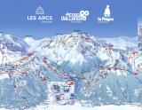Mapa lyžiarskej oblasti Paradiski, tvorenej strediskami La Plagne a Les Arcs - Peosey Vallandry - Lyžovačky v Alpách, www.hitka.sk 