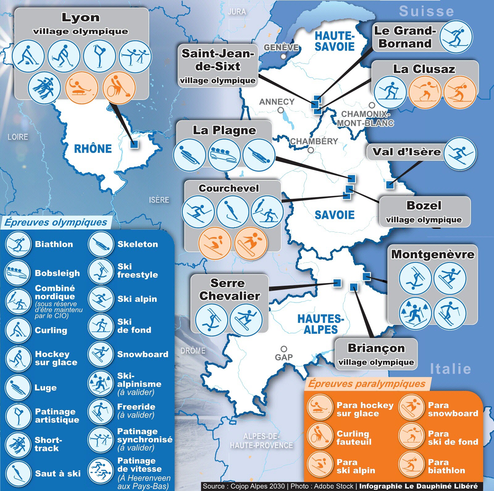 Mapa so zaznačenými dejiskami ZOH 2030 (© ledauphine.com)