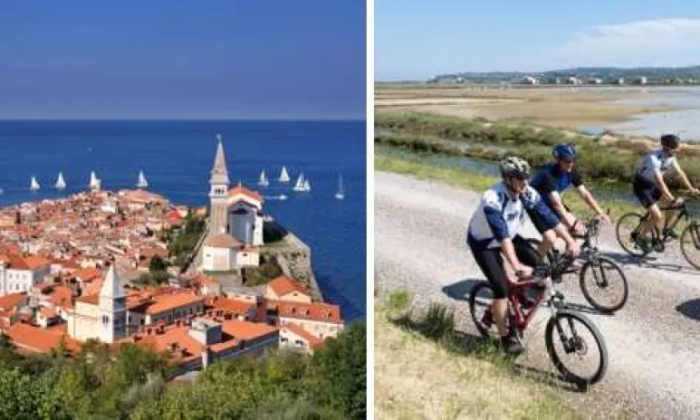 Slovinskom na bicykli od Álp k Jadranu - mesto na pobreží a cyklisti