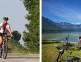 Slovinsko na bicykli s rodinou z Bledu do Novej Gorice - rodina na bicykli a na brehu jazera